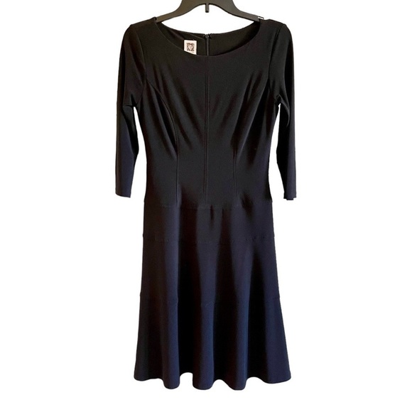 ANNE KLEIN, BLACK, FIT & FLARE, STRETCHY JERSEY KNIT MIDI DRESS. NO SIZE - Picture 1 of 6